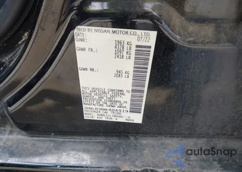 2022 Nissan Altima Sr Fwd from USA, damaged, VIN 1N4BL4CV6NN404919